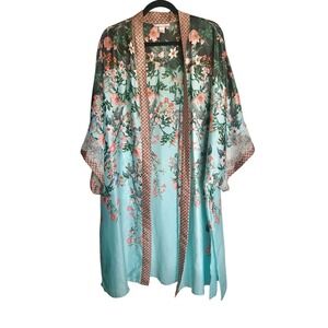 Victoria's Secret Dream Angels Kimono Robe Lace Teal Pink Floral Medium/Large